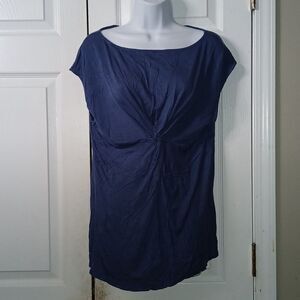 Ann Taylor blue short sleeve fitted blouse twisted front Sz XL NWOT
